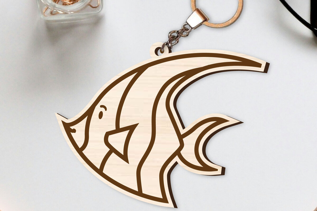 Σετ των 2 Intra απο ξύλο plywood  Χρώμα wenge 3mm-4mm πάχος - Χαριτωμένο θαλάσσιο μπρελόκ Δίασταση 4x4 cm INTRAFABR-119584709