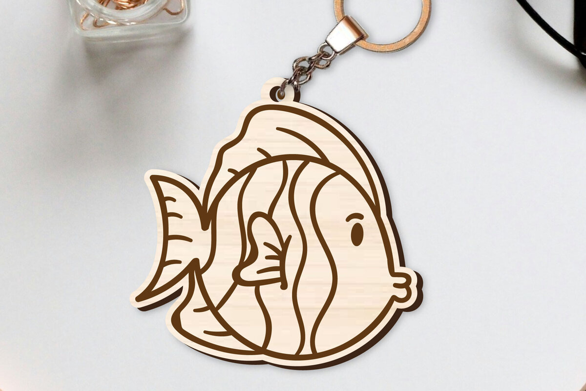 Σετ των 2 Intra απο ξύλο plywood  Χρώμα wenge 3mm-4mm πάχος - Χαριτωμένο θαλάσσιο μπρελόκ Δίασταση 4x4 cm INTRAFABR-119584607