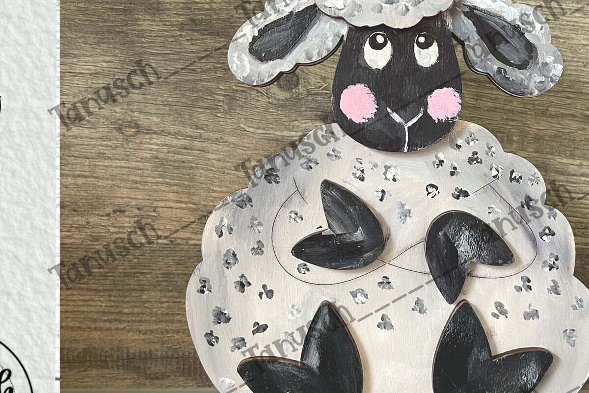 Σετ των 2 Intra απο ξύλο plywood  Χρώμα wenge 3mm-4mm πάχος - Cute Sheep Δίασταση 6x6 cm INTRAFABR-69673789