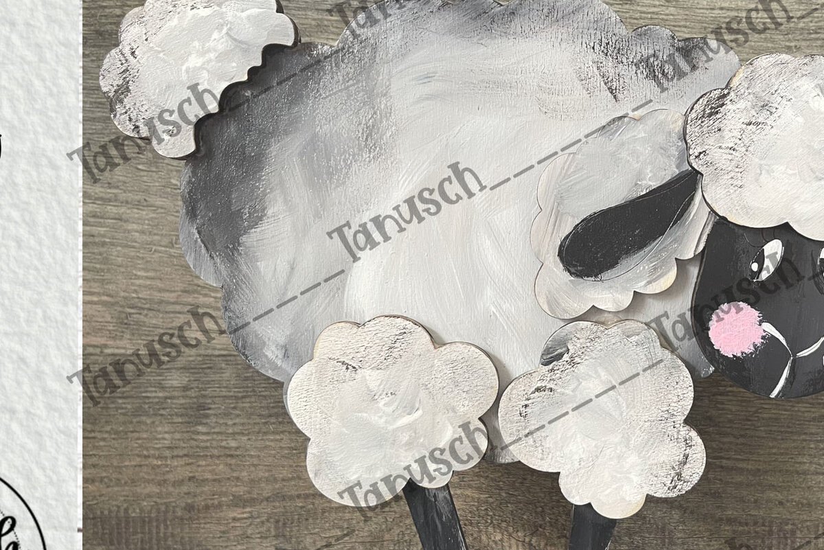 Σετ των 2 Intra απο ξύλο plywood  Χρώμα wenge 3mm-4mm πάχος - Cute Sheep Δίασταση 6x6 cm INTRAFABR-69673824