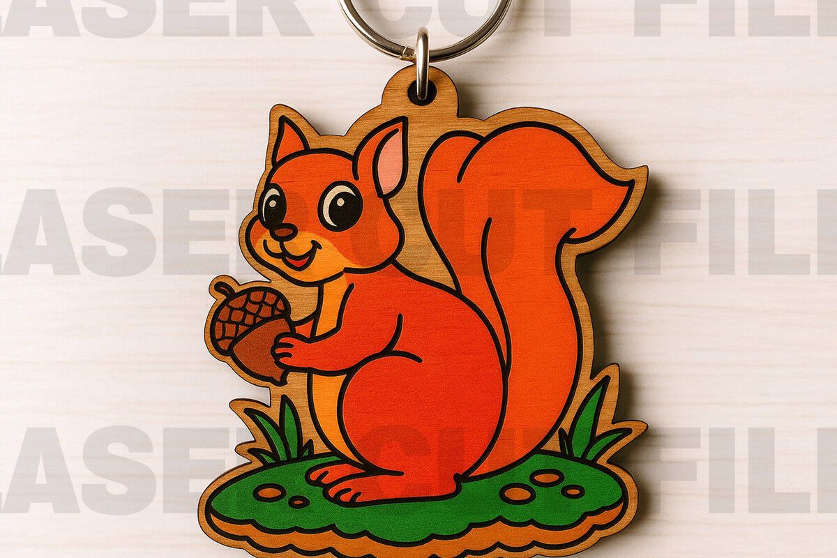 Σετ των 2 Intra απο ξύλο plywood  Χρώμα wenge 3mm-4mm πάχος - Μπρελόκ Cute Squirrel Δίασταση 4x4 cm INTRAFABR-69674785