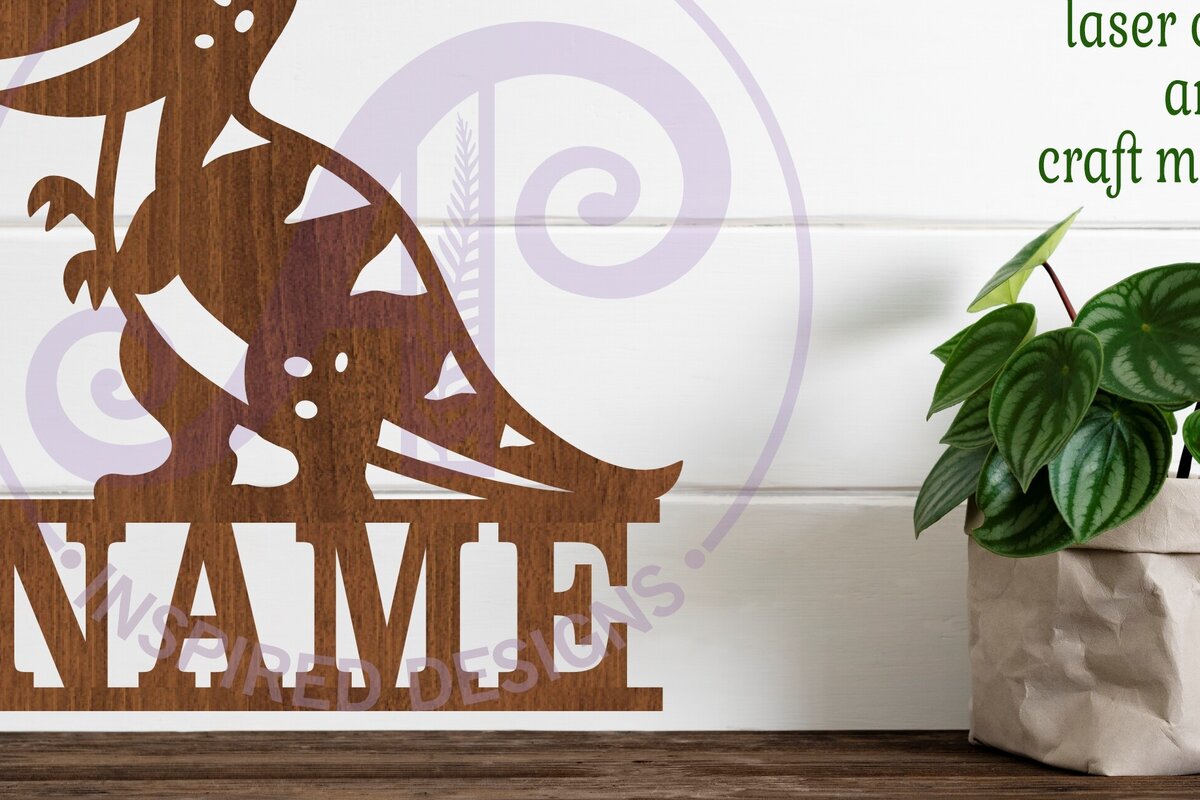 Intra απο ξύλο plywood  Χρώμα wenge 3mm-4mm πάχος - Cute T Rex Σήμα ονόματος Δίασταση 30x20 cm INTRAFABR-72700386