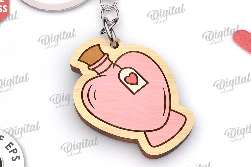 Σετ των 2 Intra απο ξύλο plywood  Χρώμα wenge 3mm-4mm πάχος - Χαριτωμένο μπρελόκ Αγίου Βαλεντίνου Δίασταση 4x4 cm INTRAFABR-121227622