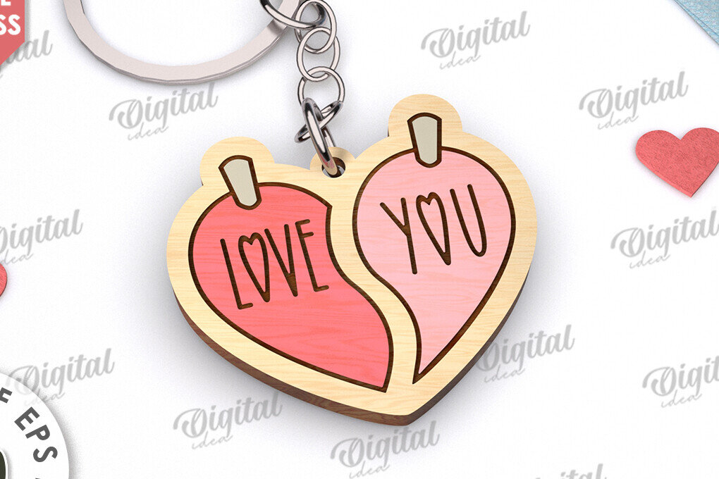 Σετ των 2 Intra απο ξύλο plywood  Χρώμα wenge 3mm-4mm πάχος - Χαριτωμένο μπρελόκ Αγίου Βαλεντίνου Δίασταση 4x4 cm INTRAFABR-111225582