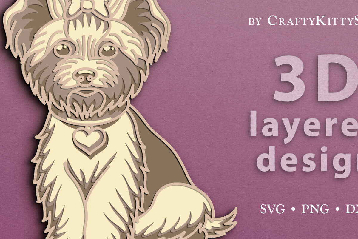 Intra απο ξύλο plywood  Χρώμα wenge 3mm-4mm πάχος - Cute Yorkie Dog 3D Layered Cut Δίασταση 30x20 cm INTRAFABR-111225399