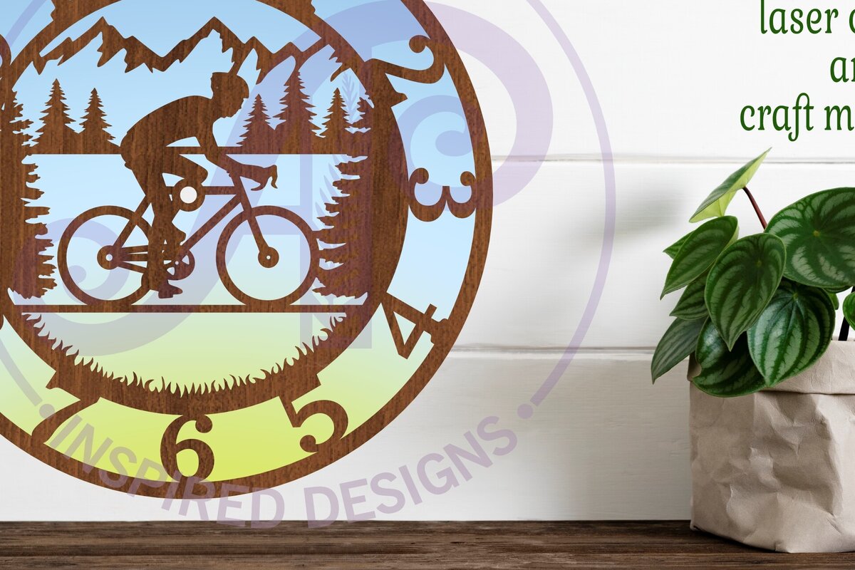 Intra απο ξύλο plywood  Χρώμα wenge 3mm-4mm πάχος - Πρότυπο κοπής λέιζερ ρολογιού τοίχου ποδηλασίας Δίασταση 30x20 cm INTRAFABR-120966955