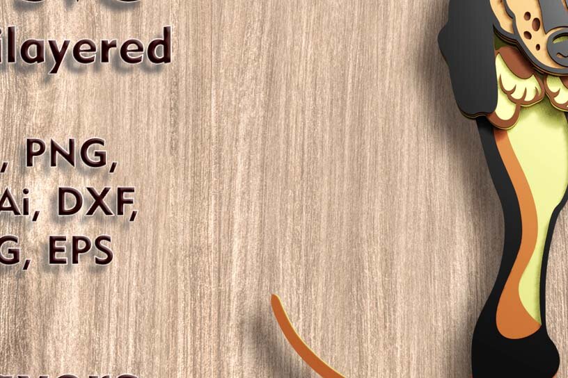 Σετ των 2 Intra απο ξύλο plywood  Χρώμα wenge 3mm-4mm πάχος - Αρχεία λέιζερ πολλαπλών επιπέδων Dachshund 3D Δίασταση 4x7 cm INTRAFABR-102203032