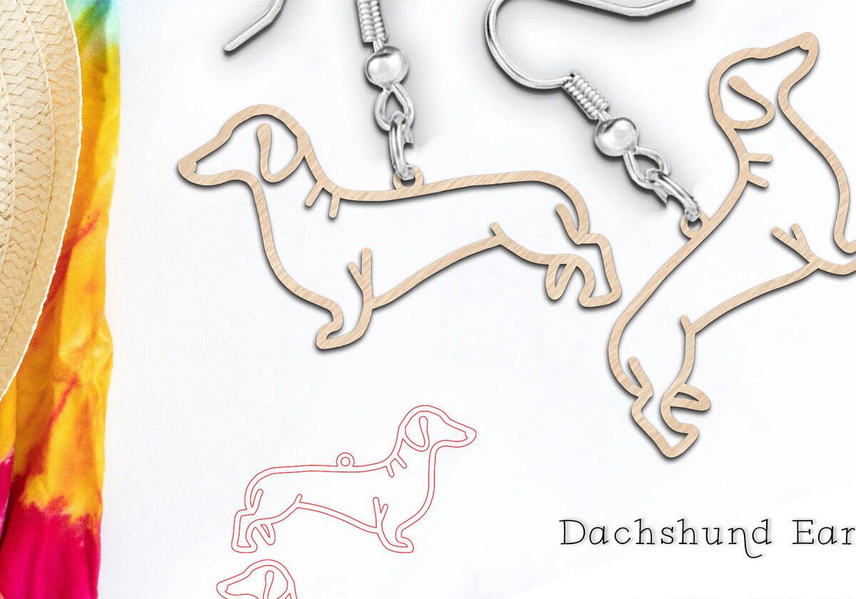 Intra απο ξύλο plywood  Χρώμα wenge 3mm-4mm πάχος - Dachshund Dog Earrings Δίασταση 900x900 cm INTRAFABR-109301040