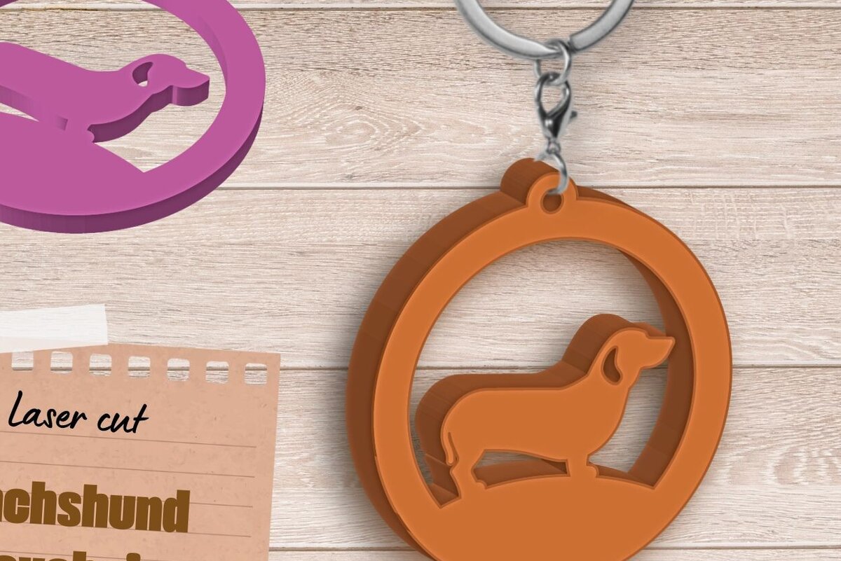 Σετ των 2 Intra απο ξύλο plywood  Χρώμα wenge 3mm-4mm πάχος - Dachshund Keychain , Dog Lovers Gift Δίασταση 4x4 cm INTRAFABR-116834637