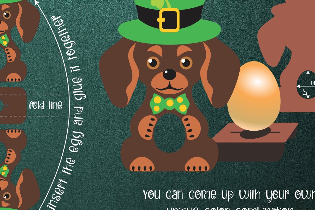 Σετ των 2 Intra απο ξύλο plywood  Χρώμα wenge 3mm-4mm πάχος - Πρότυπο κατοχής αυγών Dachshund Patrick's Day Δίασταση 15x15 cm INTRAFABR-117131237