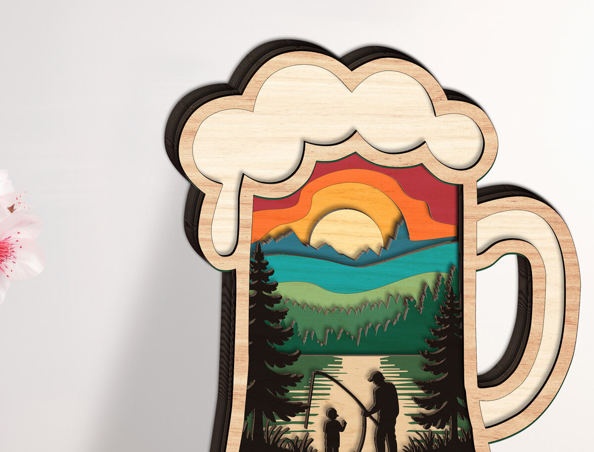 Intra απο ξύλο plywood  Χρώμα wenge 3mm-4mm πάχος - Dad and Son Fishing Layered Δίασταση 20x20 cm INTRAFABR-72053263