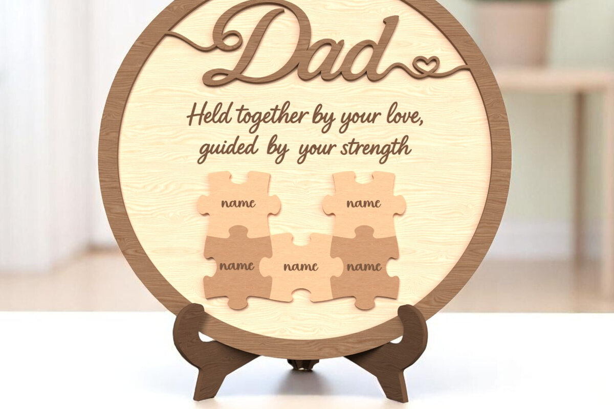 Σετ των 2 Intra απο ξύλο plywood  Χρώμα wenge 3mm-4mm πάχος - Dad Puzzle Sign – Guided by Love Δίασταση 6x6 cm INTRAFABR-59027733
