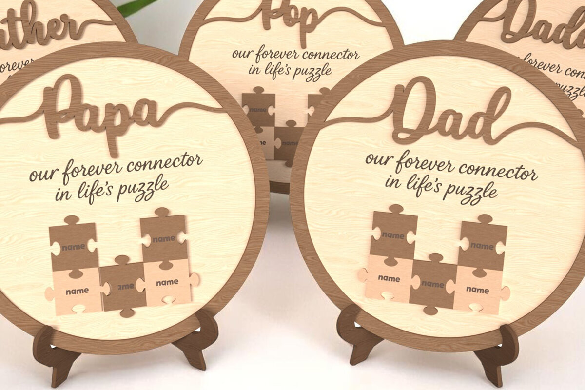 Σετ των 2 Intra απο ξύλο plywood  Χρώμα wenge 3mm-4mm πάχος - Dad Puzzle Sign – Life Connector Δίασταση 6x6 cm INTRAFABR-9443985