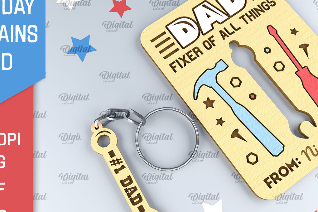 Σετ των 2 Intra απο ξύλο plywood  Χρώμα wenge 3mm-4mm πάχος - Dads Day Keychains Card Δίασταση 4x4 cm INTRAFABR-93079207
