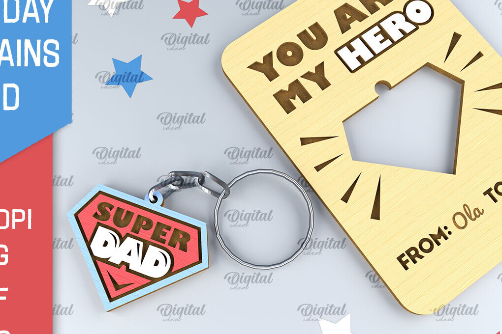 Σετ των 2 Intra απο ξύλο plywood  Χρώμα wenge 3mm-4mm πάχος - Dads Day Keychains Card Δίασταση 4x4 cm INTRAFABR-113623974