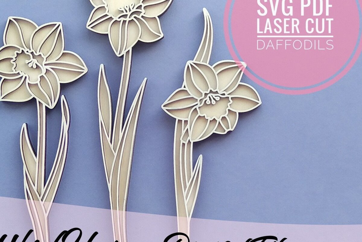 Σετ των 2 Intra απο ξύλο plywood  Χρώμα wenge 3mm-4mm πάχος - Daffodils Flower Δίασταση 20x20 cm INTRAFABR-27640903