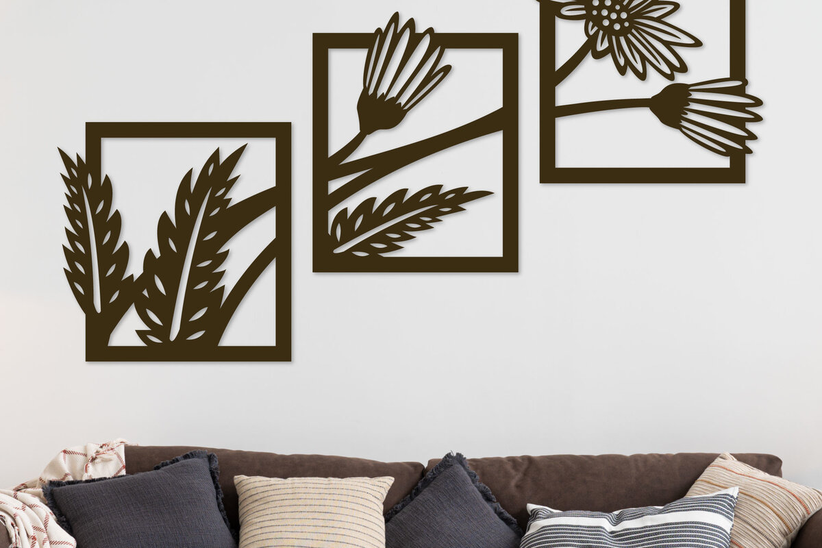 Σετ των 2 Intra απο ξύλο plywood  Χρώμα wenge 3mm-4mm πάχος - Daisy Flowers Διακόσμηση τοίχου Δίασταση 20x20 cm INTRAFABR-119418312