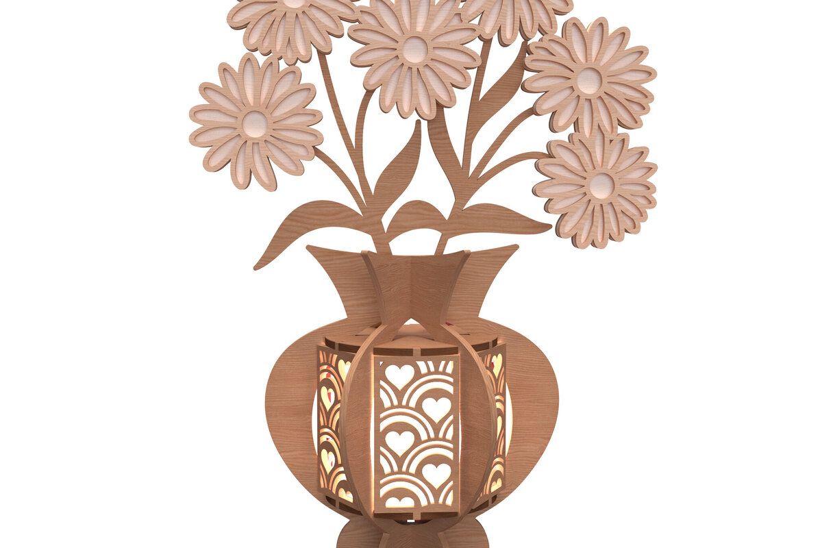 Intra απο ξύλο plywood  Χρώμα wenge 3mm-4mm πάχος - Βάζο Daisy με λέιζερ Δίασταση 30x20 cm INTRAFABR-71540836