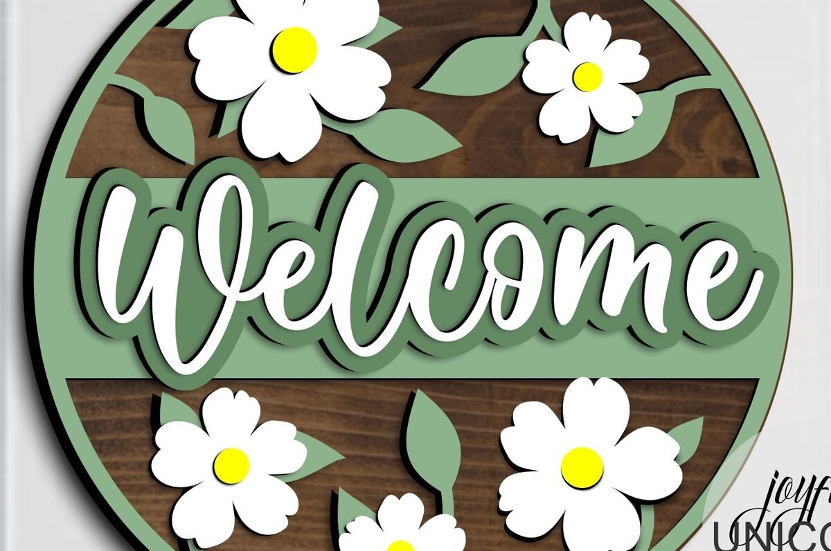 Σετ των 2 Intra απο ξύλο plywood  Χρώμα wenge 3mm-4mm πάχος - Daisy Welcome Door Hanger Δίασταση 20x20 cm INTRAFABR-56739042