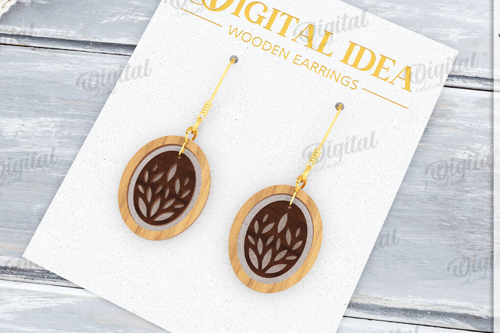 Σετ των 3 Intra απο ξύλο plywood  Χρώμα wenge 3mm-4mm πάχος - Κρεμαστά σκουλαρίκια με λέιζερ Δίασταση 3x3 cm INTRAFABR-120358272