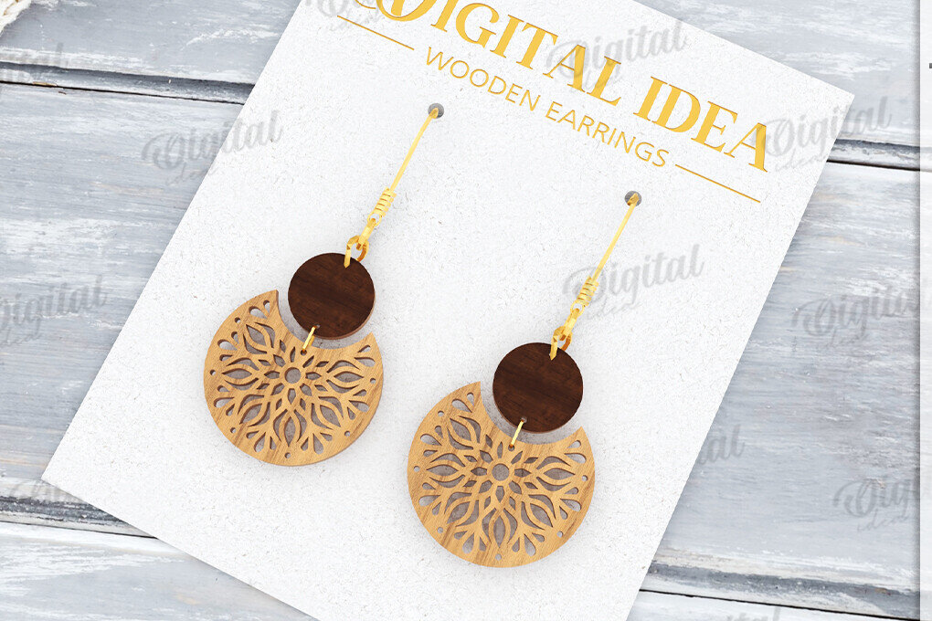 Σετ των 3 Intra απο ξύλο plywood  Χρώμα wenge 3mm-4mm πάχος - Κρεμαστά σκουλαρίκια με λέιζερ Δίασταση 3x3 cm INTRAFABR-90037280