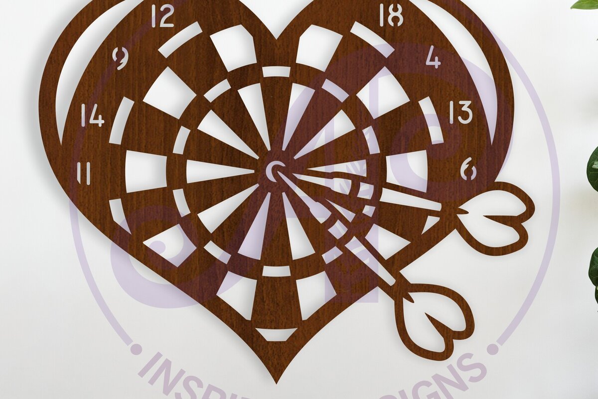 Σετ των 2 Intra απο ξύλο plywood  Χρώμα wenge 3mm-4mm πάχος - Πινακίδα τοίχου Heart Board Dart, Laser Δίασταση 20x20 cm INTRAFABR-112684020