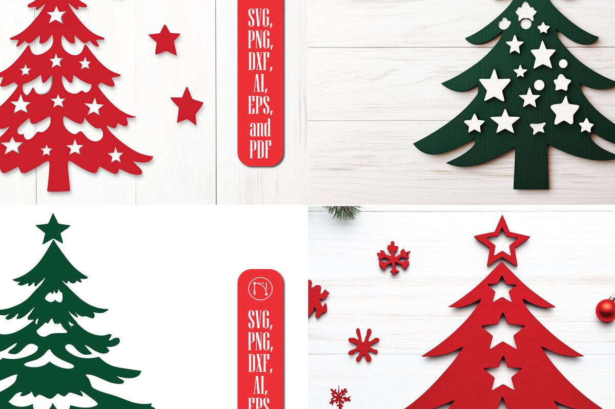 Σετ των 2 Intra απο ξύλο plywood  Χρώμα wenge 3mm-4mm πάχος - Διακοσμητικό χριστουγεννιάτικο δέντρο Δίασταση 6x6 cm INTRAFABR-103440213