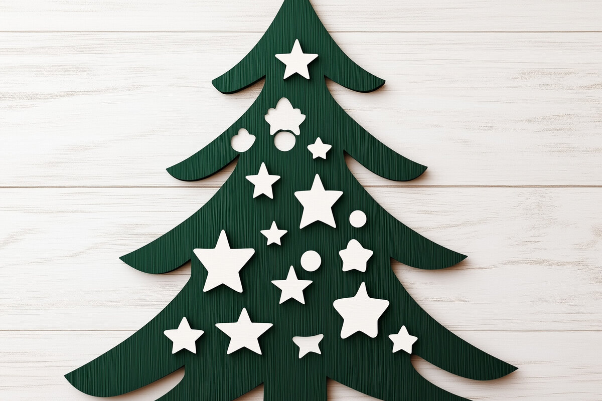 Σετ των 2 Intra απο ξύλο plywood  Χρώμα wenge 3mm-4mm πάχος - Διακοσμητικό κομμένο Χριστουγεννιάτικου Δέντρου Δίασταση 6x6 cm INTRAFABR-104274209