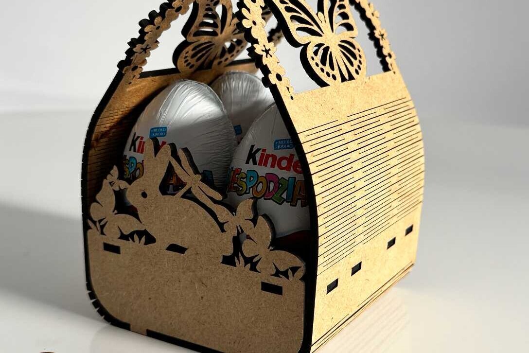 Σετ των 2 Intra απο ξύλο plywood  Χρώμα wenge 3mm-4mm πάχος - Διακοσμητικό πασχαλινό καλάθι κομμένο με λέιζερ Δίασταση 3x4 cm INTRAFABR-26174756