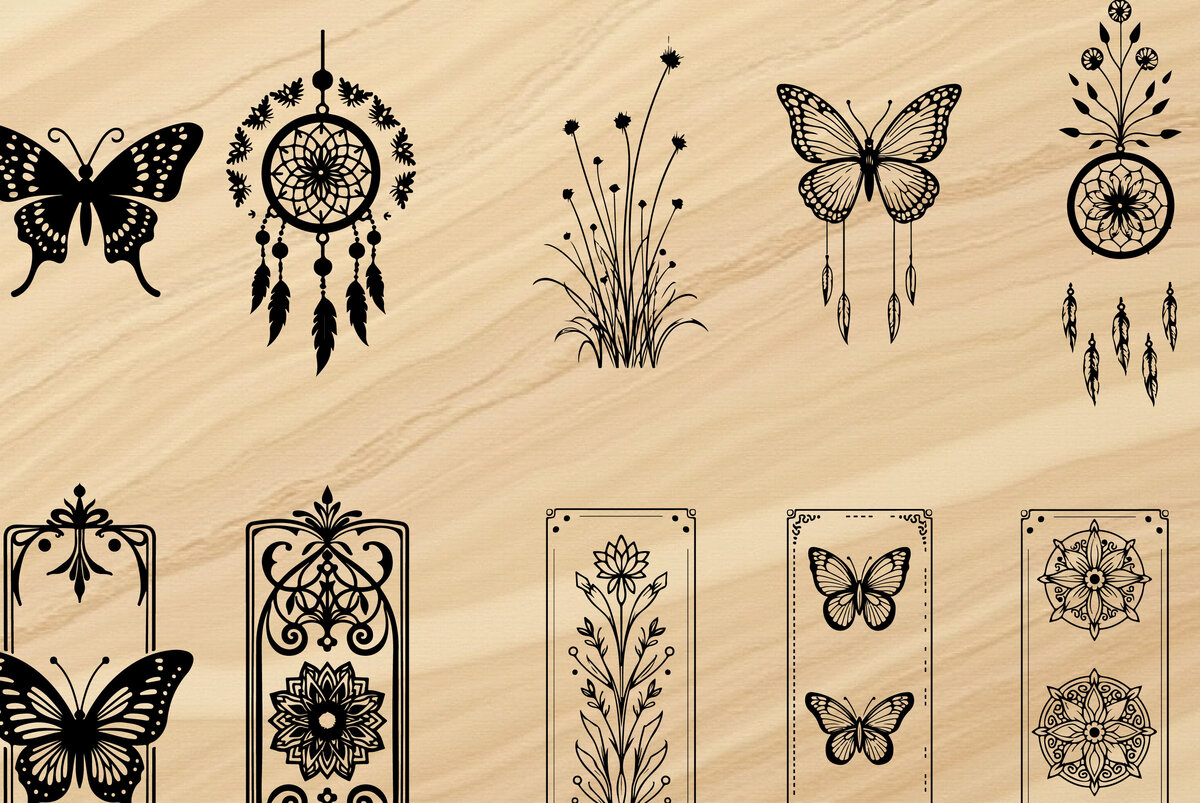 Σετ των 2 Intra απο ξύλο plywood  Χρώμα wenge 3mm-4mm πάχος - Διακοσμητικό διανυσματικό σετ πάνελ τοίχου λουλουδιών Δίασταση 4x4 cm INTRAFABR-118190439