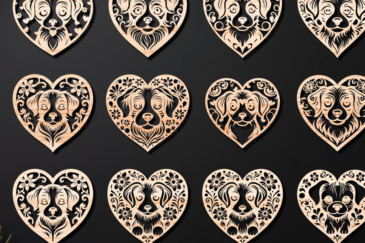 Σετ των 2 Intra απο ξύλο plywood  Χρώμα wenge 3mm-4mm πάχος - Decorative Hearts Dog 02 Δίασταση 4x4 cm INTRAFABR-117780866