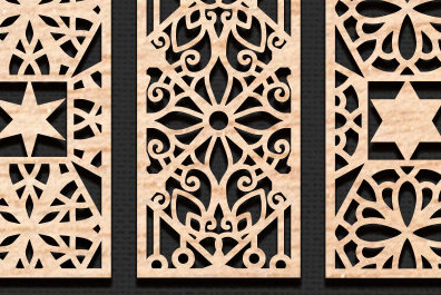 Σετ των 2 Intra απο ξύλο plywood  Χρώμα wenge 3mm-4mm πάχος - Διακοσμητικό πάνελ κοπής με λέιζερ Δίασταση 20x20 cm INTRAFABR-105830680