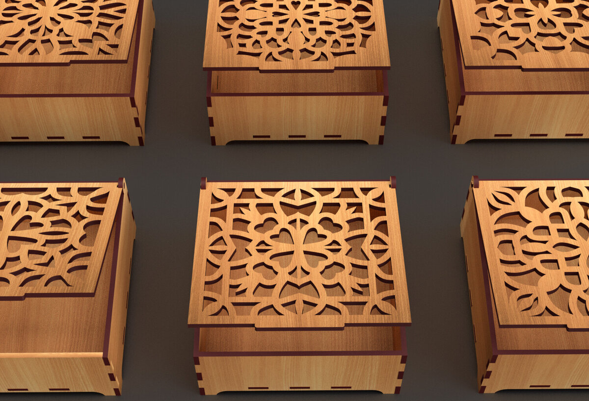 Σετ των 2 Intra απο ξύλο plywood  Χρώμα wenge 3mm-4mm πάχος - Διακοσμητικό Ξύλινο κουτί δώρου κομμένο με λέιζερ Δίασταση 6x6 cm INTRAFABR-98636113