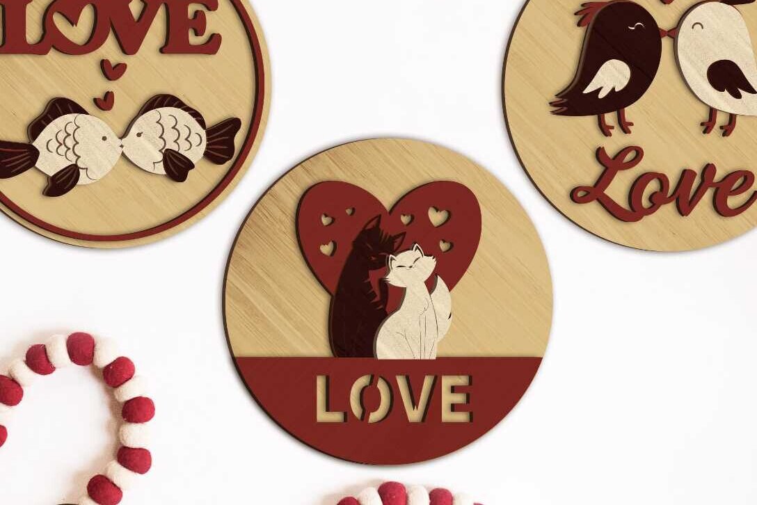 Σετ των 2 Intra απο ξύλο plywood  Χρώμα wenge 3mm-4mm πάχος - Πρότυπα διακοσμητικών πάνελ τοίχου αγάπης Δίασταση 14x14 cm INTRAFABR-98336637