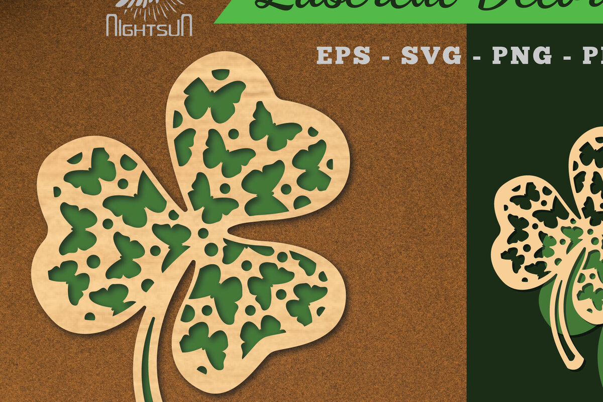 Σετ των 2 Intra απο ξύλο plywood  Χρώμα wenge 3mm-4mm πάχος - Διακοσμητικό κομμένο με λέιζερ τριφύλλι διακόσμηση Δίασταση 20x20 cm INTRAFABR-98389330