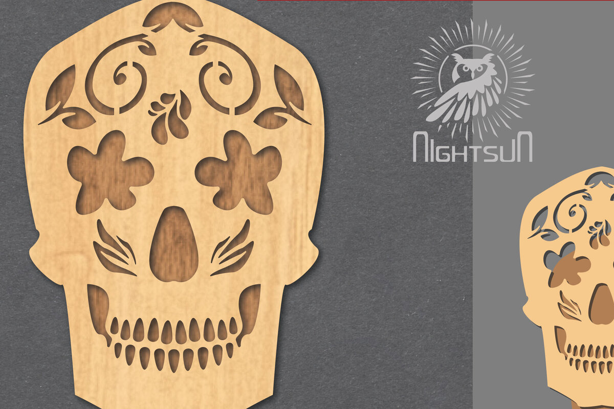 Σετ των 2 Intra απο ξύλο plywood  Χρώμα wenge 3mm-4mm πάχος - Διακοσμητικό διάκοσμο κοπής με λέιζερ κρανίου 4 Δίασταση 20x20 cm INTRAFABR-97562484