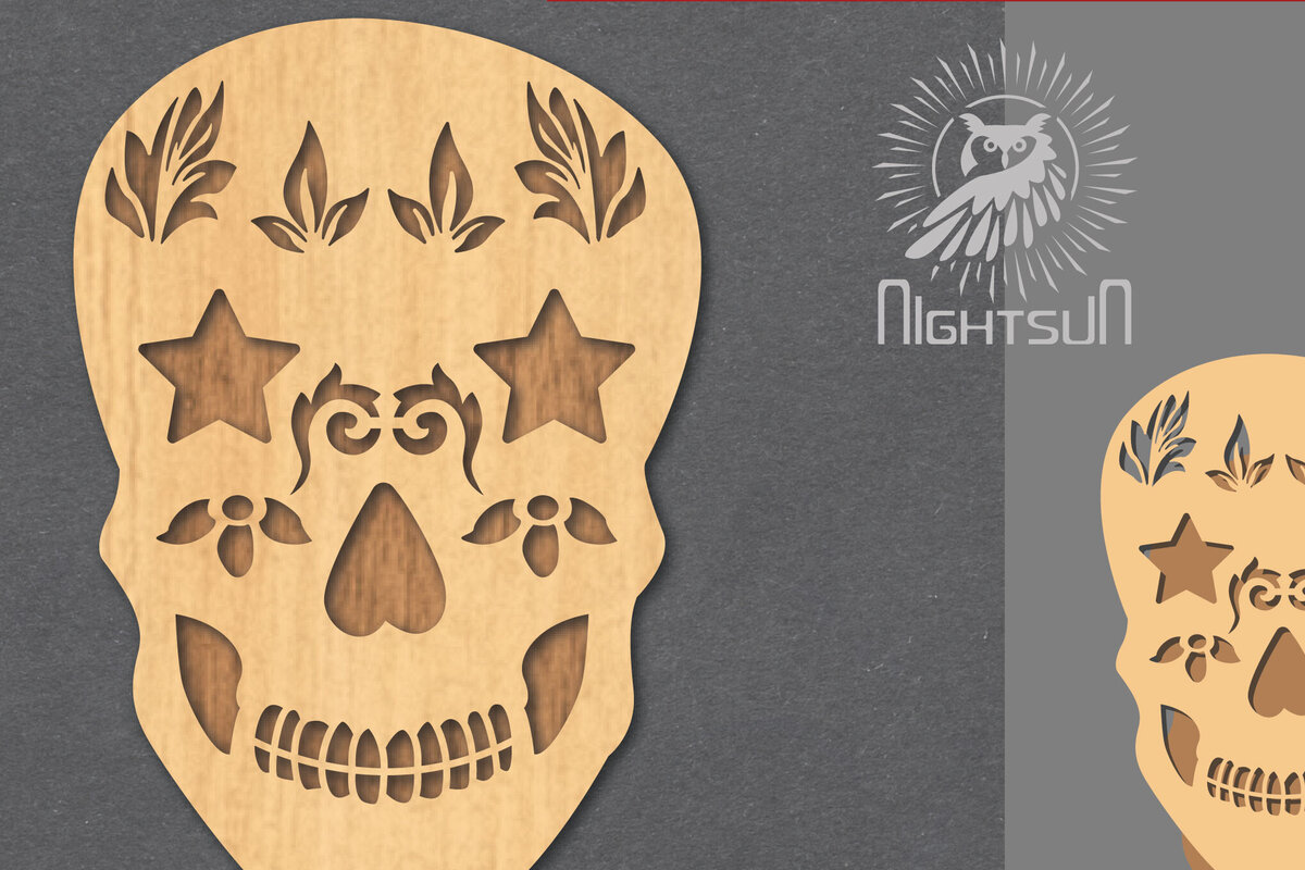 Σετ των 2 Intra απο ξύλο plywood  Χρώμα wenge 3mm-4mm πάχος - Διακοσμητικό διακοσμητικό κοπής με λέιζερ κρανίου 5 Δίασταση 20x20 cm INTRAFABR-97561752