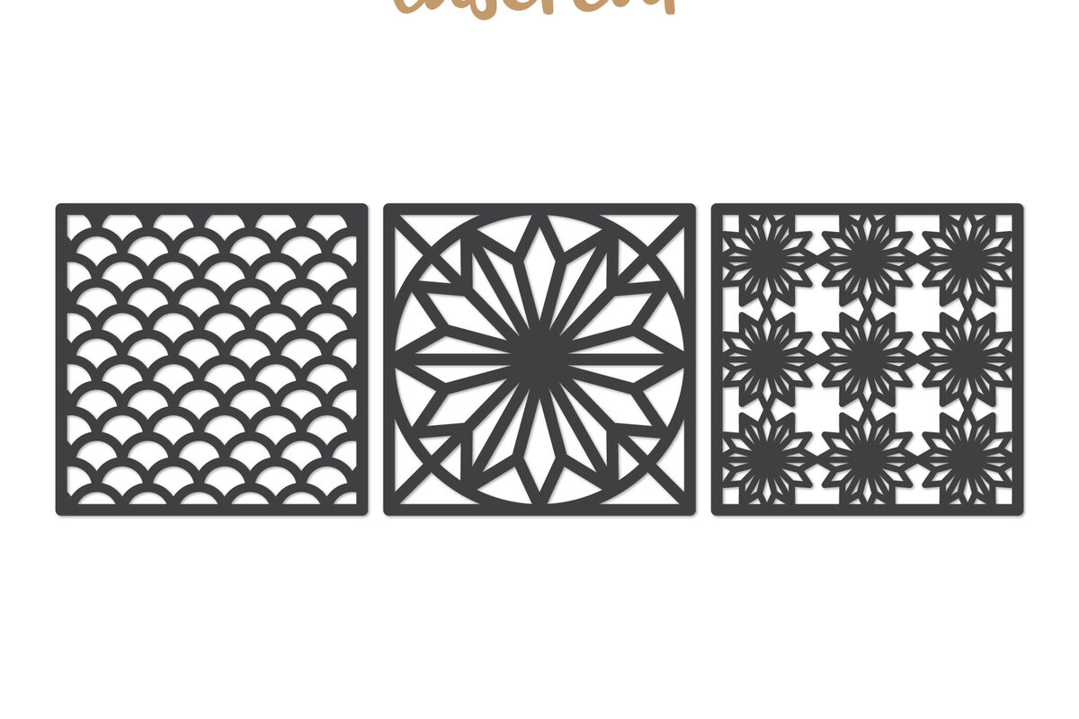 Intra απο ξύλο plywood  Χρώμα wenge 3mm-4mm πάχος - Διακοσμητικό τετράγωνο Lasercut Δίασταση 30x20 cm INTRAFABR-97562084