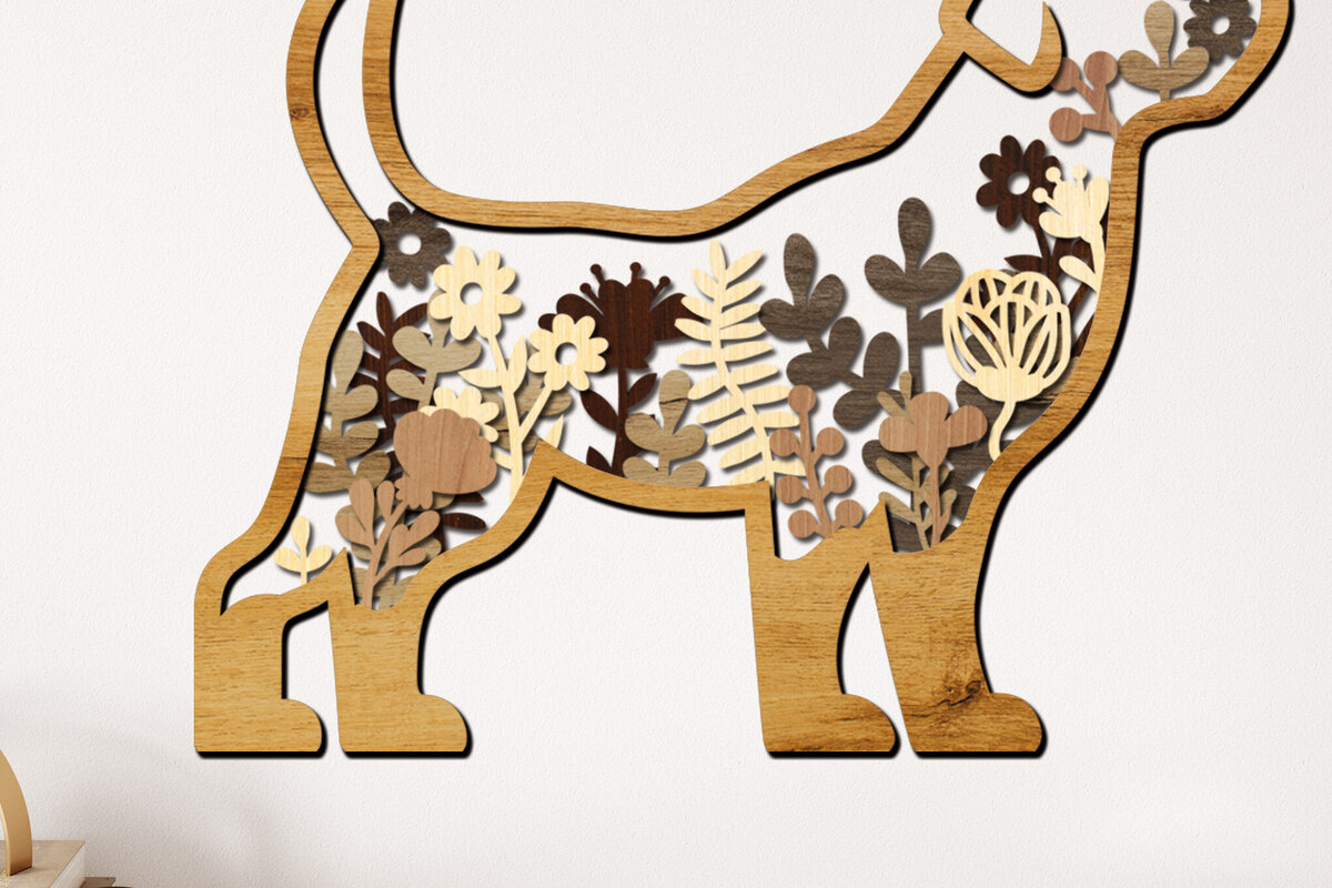 Σετ των 2 Intra απο ξύλο plywood  Χρώμα wenge 3mm-4mm πάχος - Διακοσμητικό πρότυπο σκύλου πάνελ τοίχου Δίασταση 12x8 cm INTRAFABR-113538112