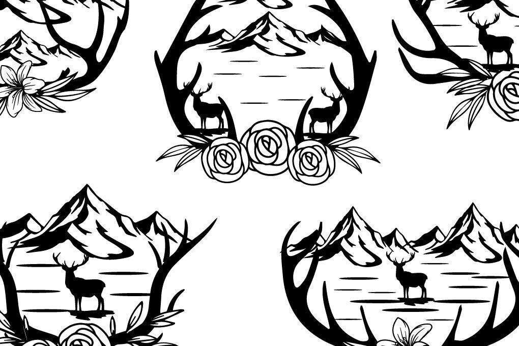 Σετ των 2 Intra απο ξύλο plywood  Χρώμα wenge 3mm-4mm πάχος - Βουνό λουλουδιών ελαφιών ελαφιών Δίασταση 20x20 cm INTRAFABR-88174547