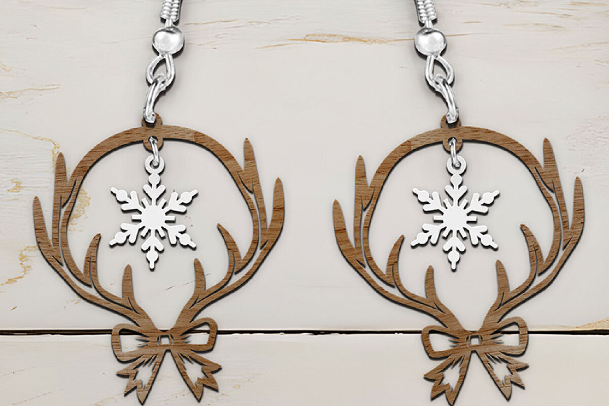 Σετ των 3 Intra απο ξύλο plywood  Χρώμα wenge 3mm-4mm πάχος - Σκουλαρίκια κομμένα με λέιζερ ελαφιού ελαφιού. Δίασταση 3x3 cm INTRAFABR-74858766