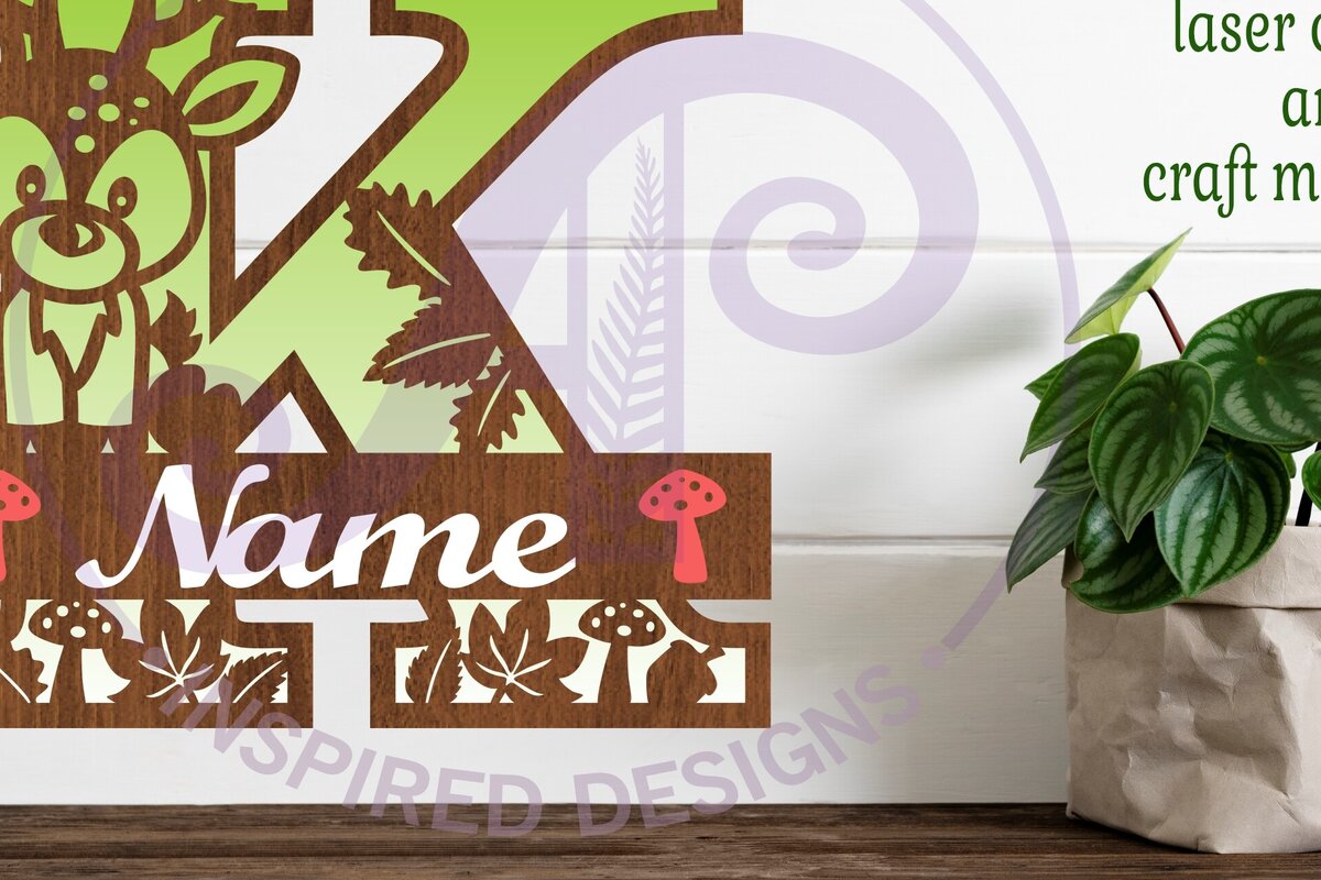 Intra απο ξύλο plywood  Χρώμα wenge 3mm-4mm πάχος - Μονόγραμμα με κεφαλαίο ελάφι Επιστολή K Δίασταση 30x20 cm INTRAFABR-102189130