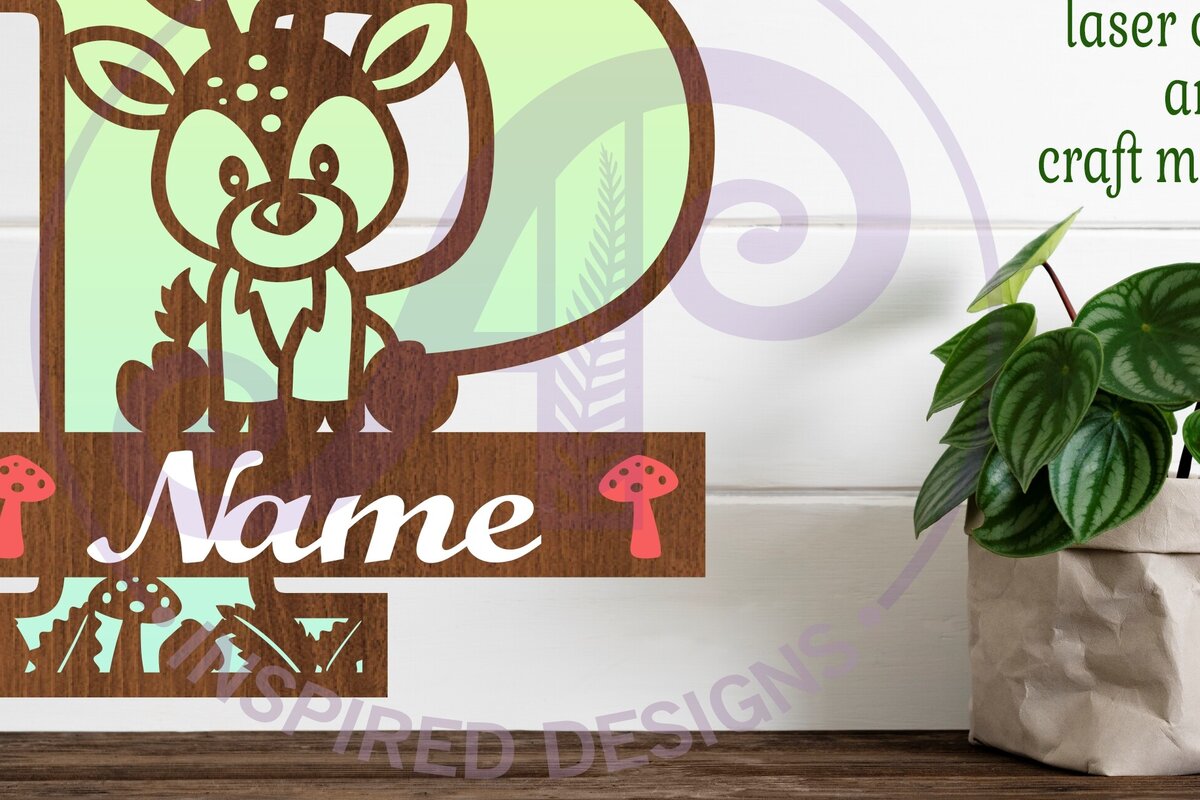 Intra απο ξύλο plywood  Χρώμα wenge 3mm-4mm πάχος - Μονόγραμμα με κεφαλαίο ελάφι Επιστολή P Δίασταση 30x20 cm INTRAFABR-109207819