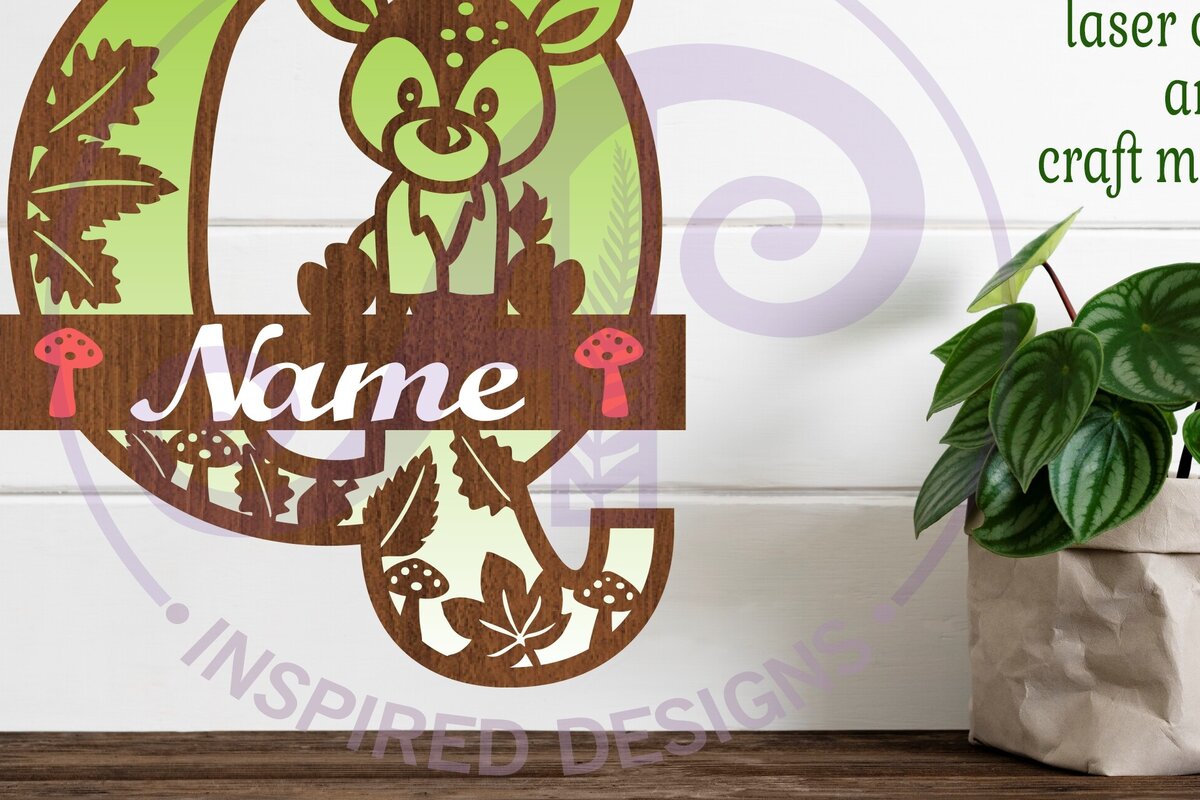 Intra απο ξύλο plywood  Χρώμα wenge 3mm-4mm πάχος - Μονόγραμμα με κεφαλαίο ελάφι Γράμμα Q Δίασταση 30x20 cm INTRAFABR-109207706