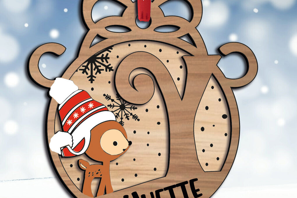 Σετ των 2 Intra απο ξύλο plywood  Χρώμα wenge 3mm-4mm πάχος - Ελάφια Χριστουγεννιάτικη επιστολή Y Στολίδι διακοπές Δίασταση 6x6 cm INTRAFABR-122682758