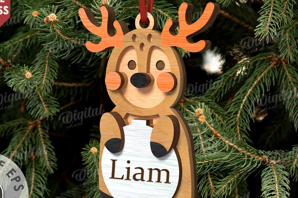 Σετ των 2 Intra απο ξύλο plywood  Χρώμα wenge 3mm-4mm πάχος - Χριστουγεννιάτικο στολίδι ελάφι με λέιζερ Δίασταση 6x6 cm INTRAFABR-122682761