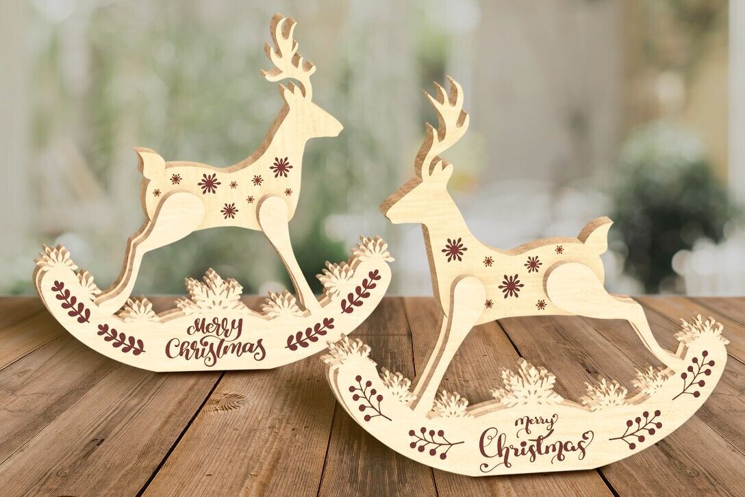 Σετ των 2 Intra απο ξύλο plywood  Χρώμα wenge 3mm-4mm πάχος - Χριστουγεννιάτικο Σετ Ελαφιού Πολυστρωματικό κομμένο Δίασταση 7x8 cm INTRAFABR-122682764