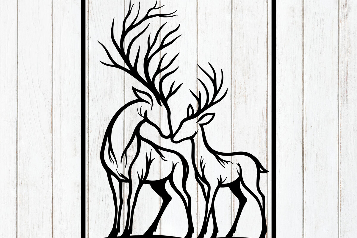 Σετ των 2 Intra απο ξύλο plywood  Χρώμα wenge 3mm-4mm πάχος - Τέχνη τοίχου σιλουέτας ζευγαριού ελαφιού Δίασταση 6x6 cm INTRAFABR-122491188