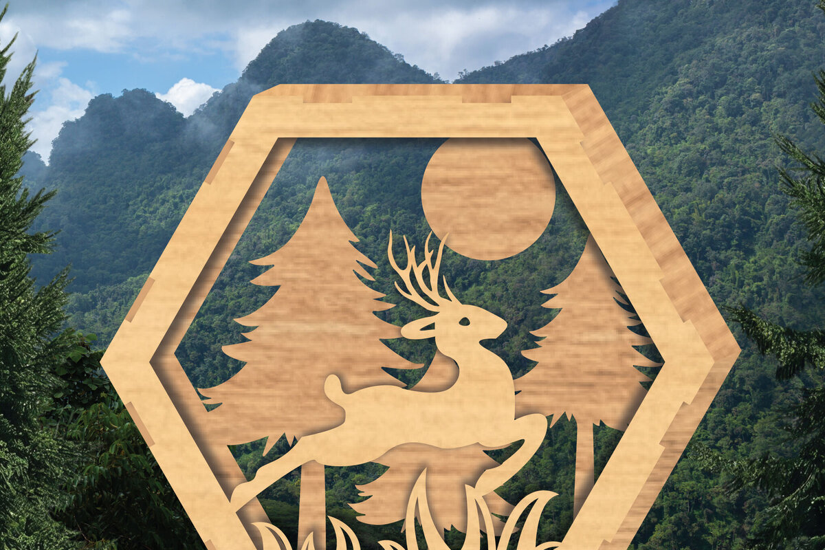 Σετ των 2 Intra απο ξύλο plywood  Χρώμα wenge 3mm-4mm πάχος - Deer Hexagon Cut Decor Home 2 Δίασταση 20x20 cm INTRAFABR-119538574