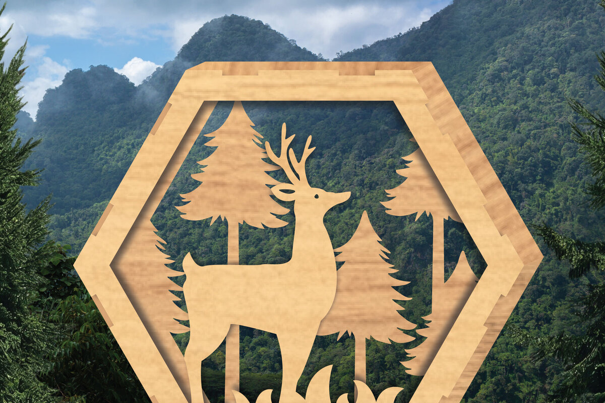 Σετ των 2 Intra απο ξύλο plywood  Χρώμα wenge 3mm-4mm πάχος - Deer Hexagon Cut Decor Home Decor 5 Δίασταση 20x20 cm INTRAFABR-114246717